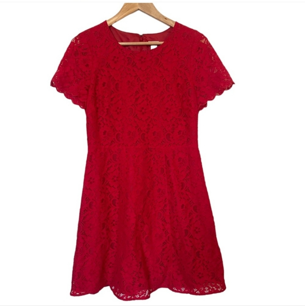 J. Crew Fit & Flare Red Lace Cocktail Dress NWOT - Picture 3 of 4
